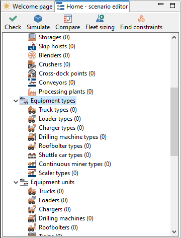 Equipment types in tree