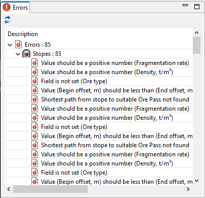 Errors for newly created stopes