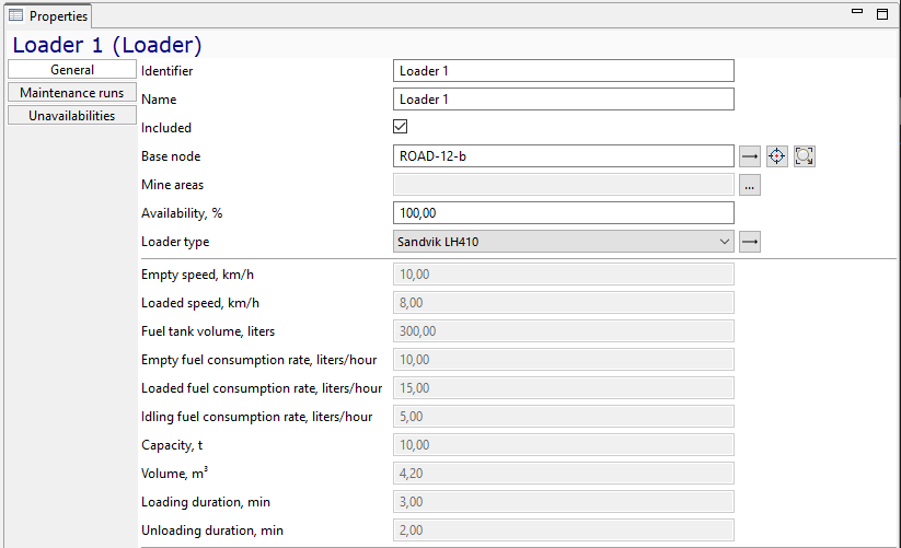 Loader properties view